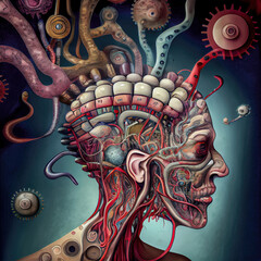 Obraz premium Attention Deficit Hyperkinetic Disorder ADHD Psychisch Chaos Durcheinander Zerrüttung Aufmerksamskeits Defizit Attention Deficit Hyperaktivitätsstörung AI Digital Art Background Backdrop Illustration