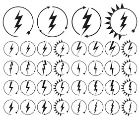 Set electric car charging and renewable energy icons, graphic design template, lightning bolt, vector illustration