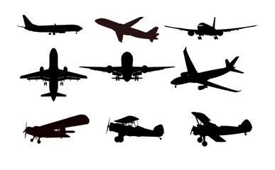 Fototapeta na wymiar set of airplane silhouettes