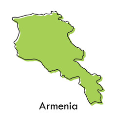 Obraz premium Armenia map - simple hand drawn stylized concept with sketch black line outline contour map. country border silhouette drawing vector illustration