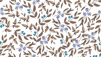 Floral plant seamless background, plants with flowers and berries.. PNG illustration