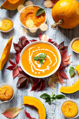 Pumpkin soup and muffins