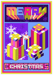 Bright Abstract Style Christmas Retro Greeting Card. Vintage Winter Season Holidays Decoration Illustration