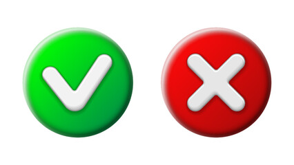 3d Check Marks pros and cons. Green mark and red cross in checkbox.