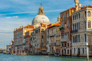 Naklejka premium Dome of Santa Maria della Salute church and Grand canal in Venice, Italy