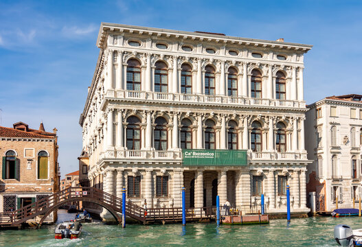 Ca' Rezzonico palace on Grand canal, Venice, Italy (translation "Venetian museum of 700")