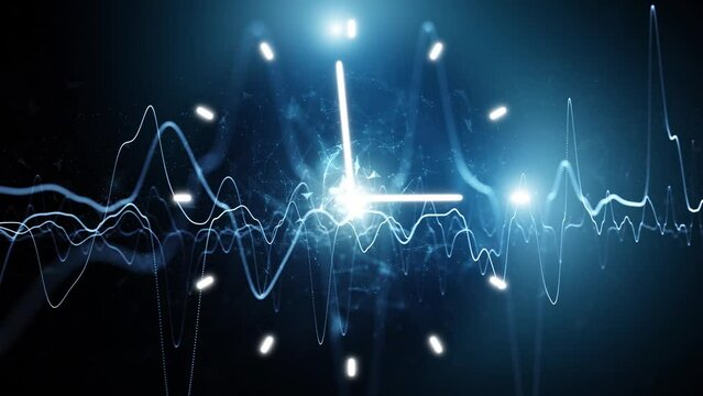 Infinity digital technology cyberspace time looping clock on artistic glowing light animation background.	
