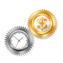 Time is money concept. Clock and dollar with gears. Symbol of budget, investment mechanism, capital