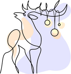 Christmas deer silhouette logo Continuous one line