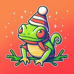 warm gradient line drawing of a cute christmas frog
