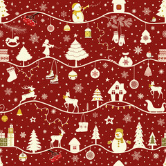 Greeting seamless pattern with Christmas elements - 545776012
