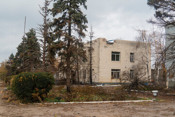 War in Ukraine. 2022 Russian invasion of Ukraine. Administrative building damaged by shelling....