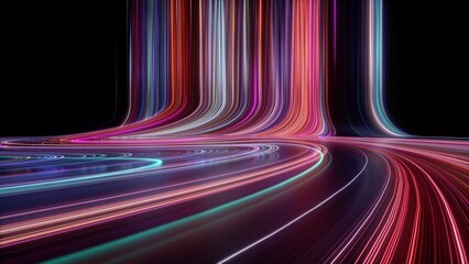 3d render, abstract background with glowing neon curvy lines. Modern wallpaper with colorful spectrum