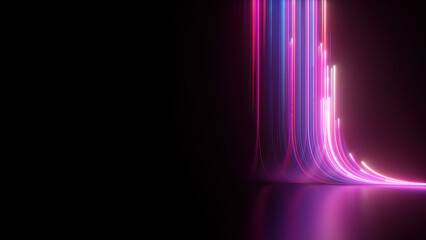 3d render, abstract neon background with pink and blue neon lines and reflection on the floor - obrazy, fototapety, plakaty