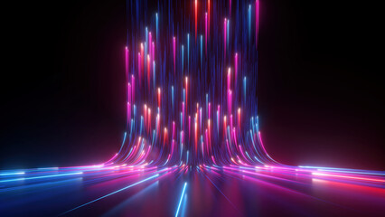 3d render, abstract pink blue neon background. Futuristic wallpaper - obrazy, fototapety, plakaty
