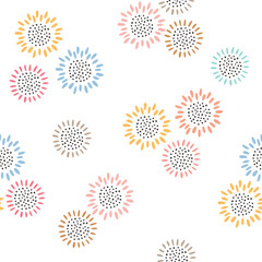 Abstract floral seamless pattern, primitive pastel sunflowers in childish style on a white background. repeating background for fabric, textile, paper, wallpaper, wrapping paper