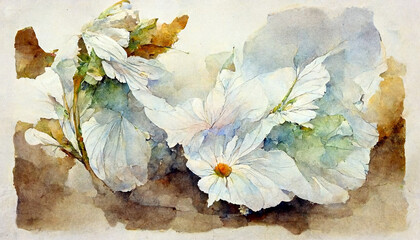 Watercolor flower compositions on paper. Hand painting. Raster illustration.