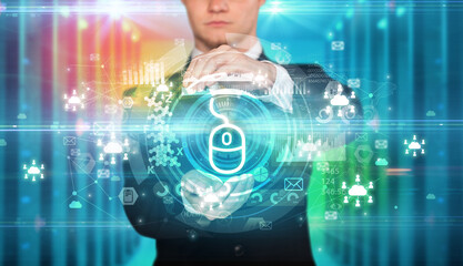 Businessman holding technology icon concept