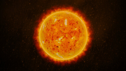 Closeup 3d render of a sun or a star with sunspots and detailed corona. 