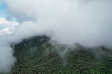 Fluffy clouds over Mombacho volcano