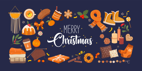 Christmas icons set with cute seasonal elements