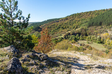 Fototapeta na wymiar Autumn view of Nishava river gorge, Bulgaria