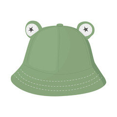 Children's summer hat. Hat in the shape of a frog. Bright green hat for girls and boys. Cute hat with eyes