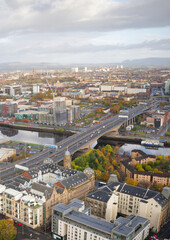 Fototapeta premium Aerial view of the Kingston Bridge over the River Clyde and M8, M74 Motorway
