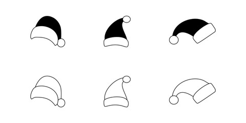 Collection of Santa Claus hats isolated on white background. Set. Vector realistic illustration.