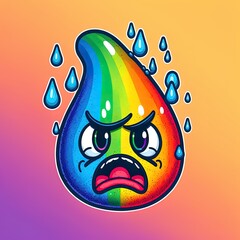 rainbow gradient line drawing of a cartoon angry bladder