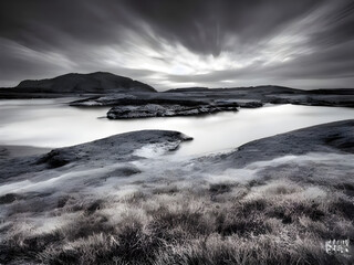 Obraz premium Landschaft schwarz und weiß, Illustration