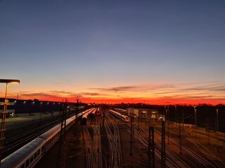 Fototapeta na wymiar railway bridge at sunset
