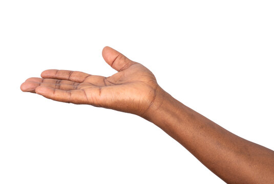 Man extending arm to show something on an open hand or ask for support and care