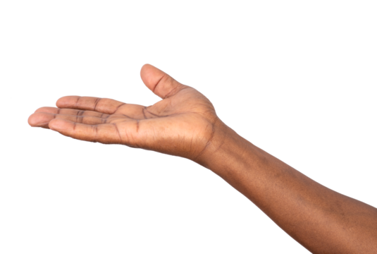 Man extending arm to show something on an open hand or ask for support and care