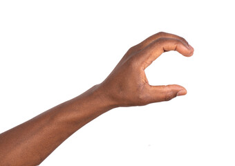 Hand holding a virtual big object isolated on white background