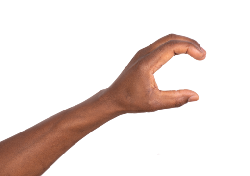 Hand holding a virtual big object isolated on white background