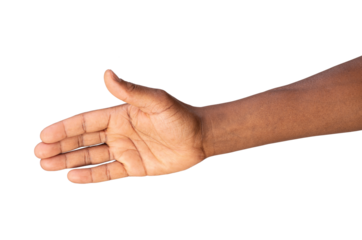 Man stretching hand to handshake isolated on a white background. Male hand ready for handshaking