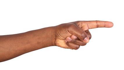 Man pointing finger in order to show something, isolated on white or transparent background 