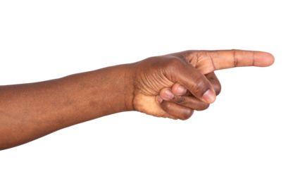 Man pointing finger in order to show something, isolated on white or transparent background 