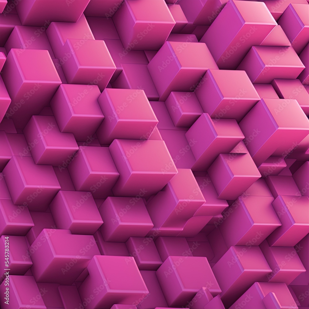 Poster abstract background with waves made of a lot of pink cubes geometry primitive forms that goes up and