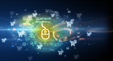 touching with soft gesture multimedia screen with future technology concept