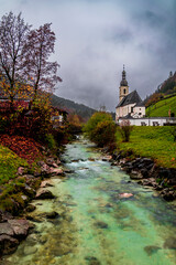 Fototapeta na wymiar The St. Sebastian church view Ramsau Village of Bavaria