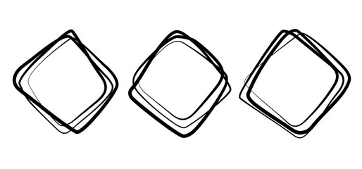 Vector set of rhombus frames, isolated on white background. Line art, freehand style.