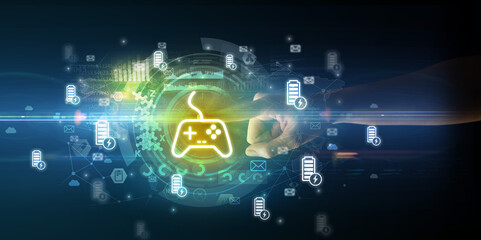 touching with soft gesture multimedia screen with future technology concept