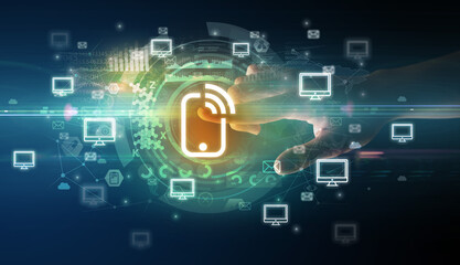 touching with soft gesture multimedia screen with future technology concept