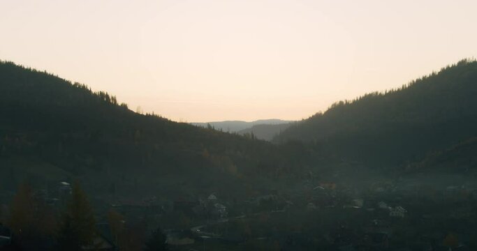 autumn carpathians, slavske, western ukraine, timelapse in the mountains, clouds and fog fly by quickly.