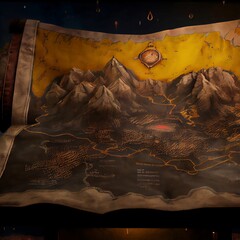 Ancient map of the grey mountains. Magical item artifact design. - obrazy, fototapety, plakaty