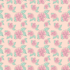 Vector_Pink Flower pattern_linear art