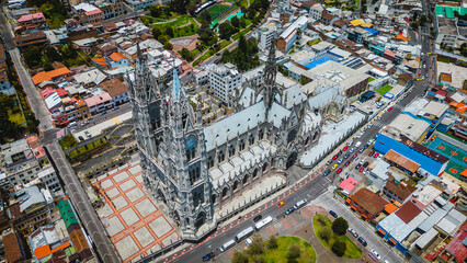 Quito Ecuador Basilica of the National Vow (Basílica del Voto Nacional) aerial view 