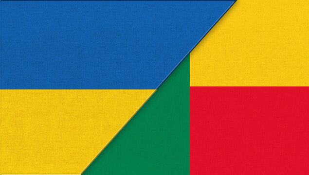 Flag of Ukraine and Benin - 3D illustration. Ukrainian and Beninian relations